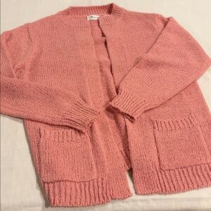 Vintage Cotton Linen Blend Open-Front Chunky Knit Cardigan w Pockets